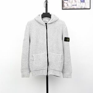 Stone Island Gray Hooded Knit Sweater with Patch